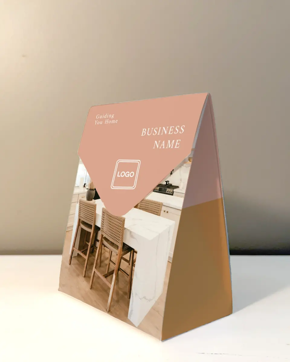 This is a 5" x 7" Business Favor Boxe called Modern Balance printed in full color with Rose Gold foil