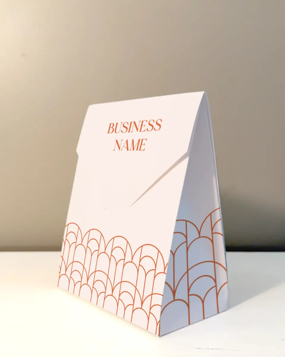 This is a 5" x 7" Business Favor Boxe called Arching Angles printed in full color with Rose Gold foil