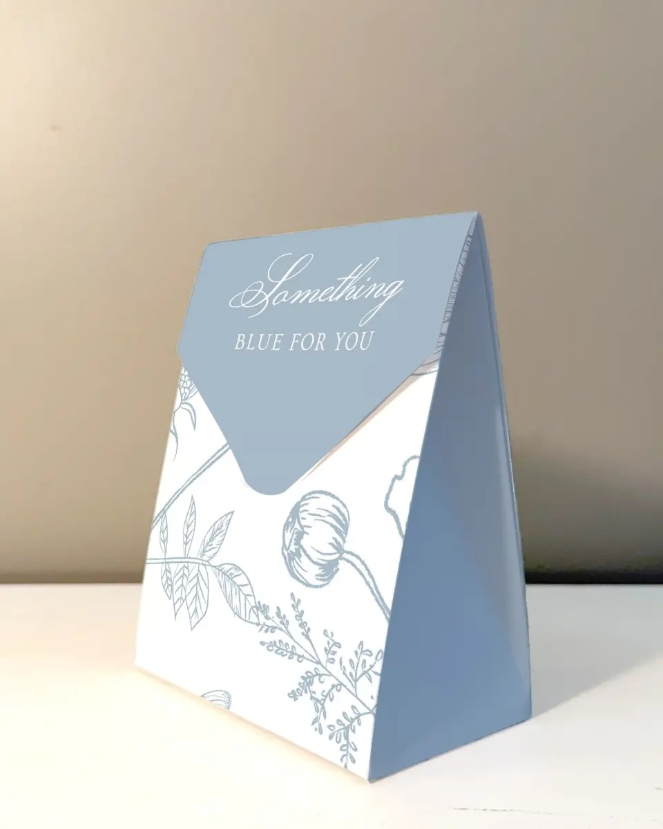 This is a 5" x 7" Wedding Favor Boxe called Something Blue printed in full color