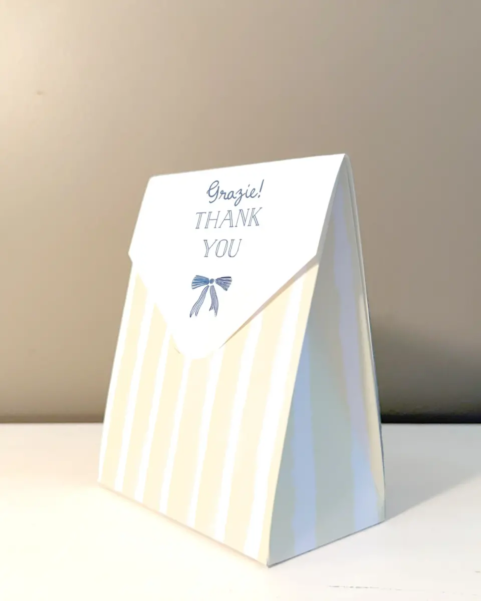 This is a 5" x 7" Wedding Favor Boxe called Ciao Baby printed in full color with Gold foil