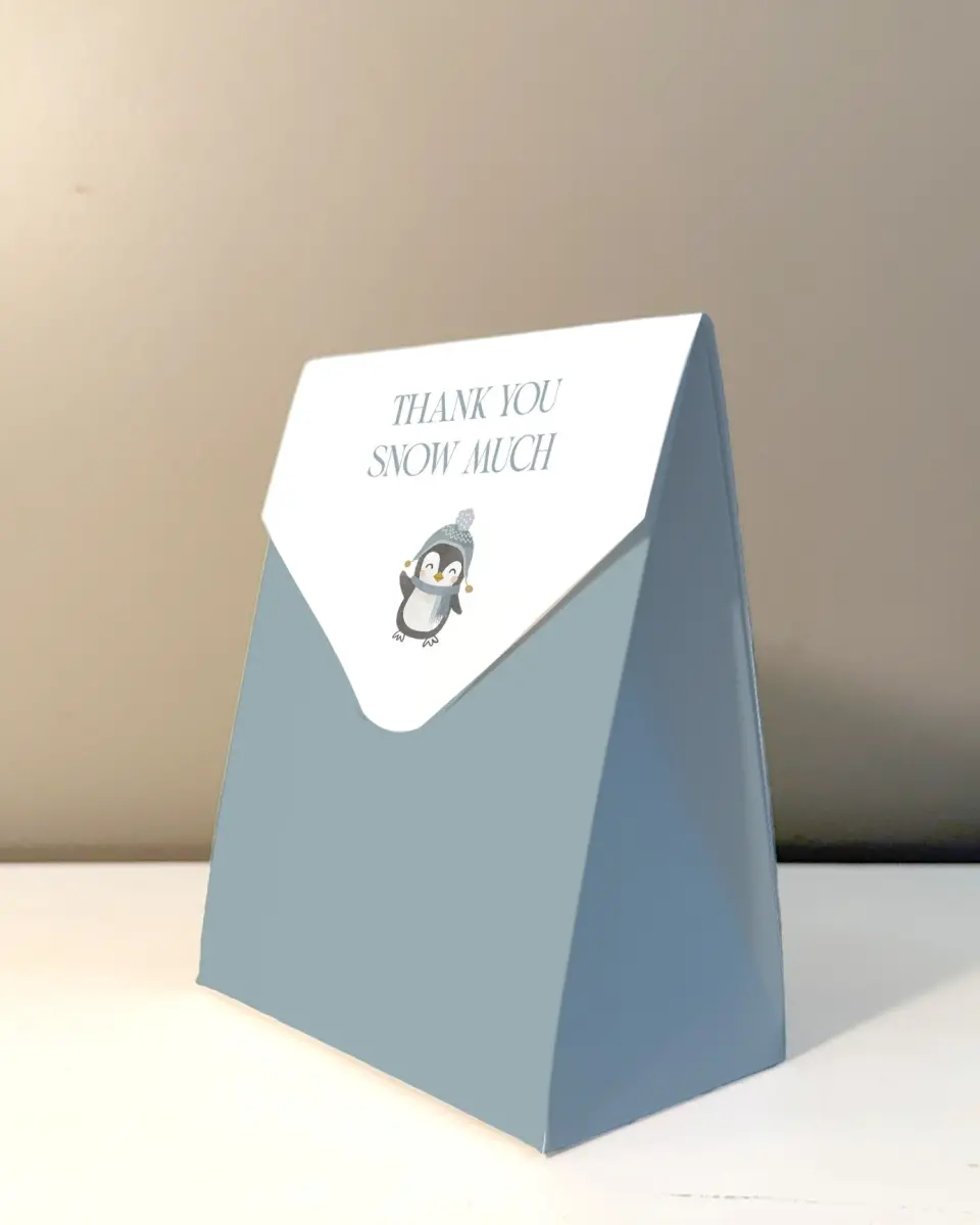 This is a 5" x 7" Wedding Favor Boxe called Arctic Animals printed in full color with Gold foil