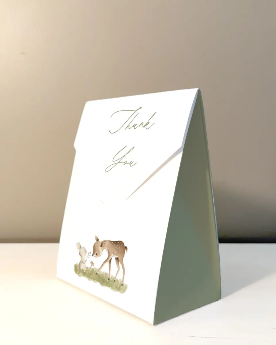This is a 5" x 7" Wedding Favor Boxe called Woodland Wonder printed in full color with Gold foil