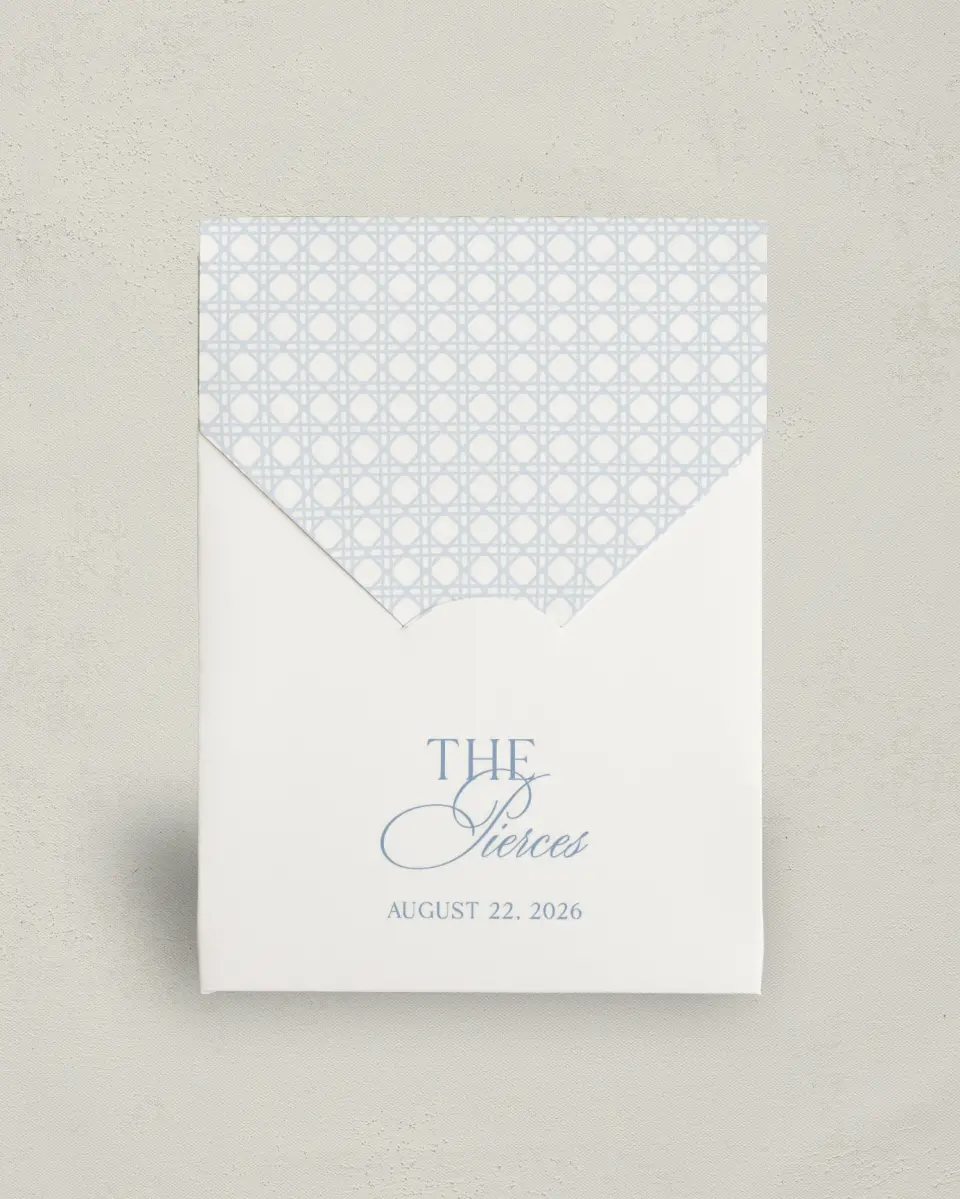 This is a 5" x 7" Wedding Favor Boxe called Woven Serenity printed in full color