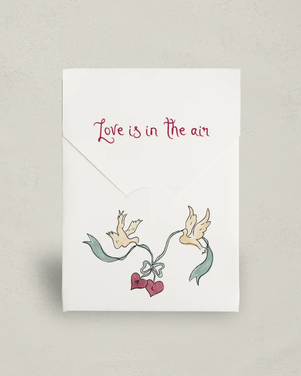 This is a 5" x 7" Wedding Favor Boxe called Love Dove printed in full color with Gold foil