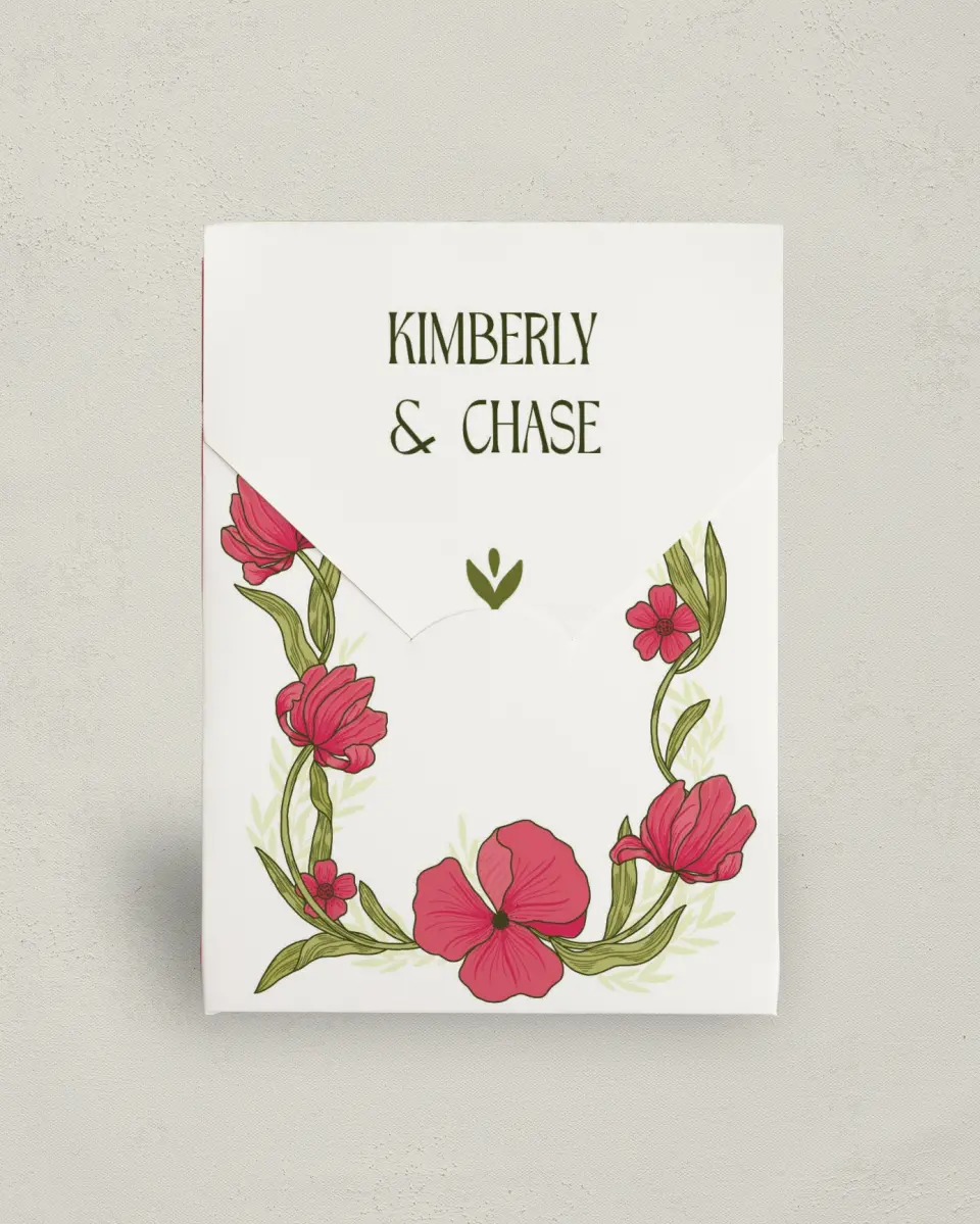 This is a 5" x 7" Wedding Favor Boxe called Nouveau Romance printed in full color with Gold foil