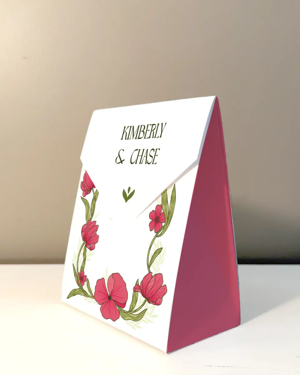 This is a 5" x 7" Wedding Favor Boxe called Nouveau Romance printed in full color with Silver foil