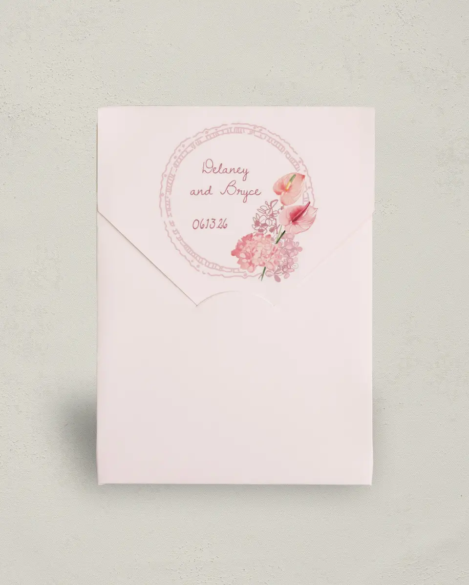 This is a 5" x 7" Wedding Favor Boxe called Blushing Whimsy printed in full color with Gold foil