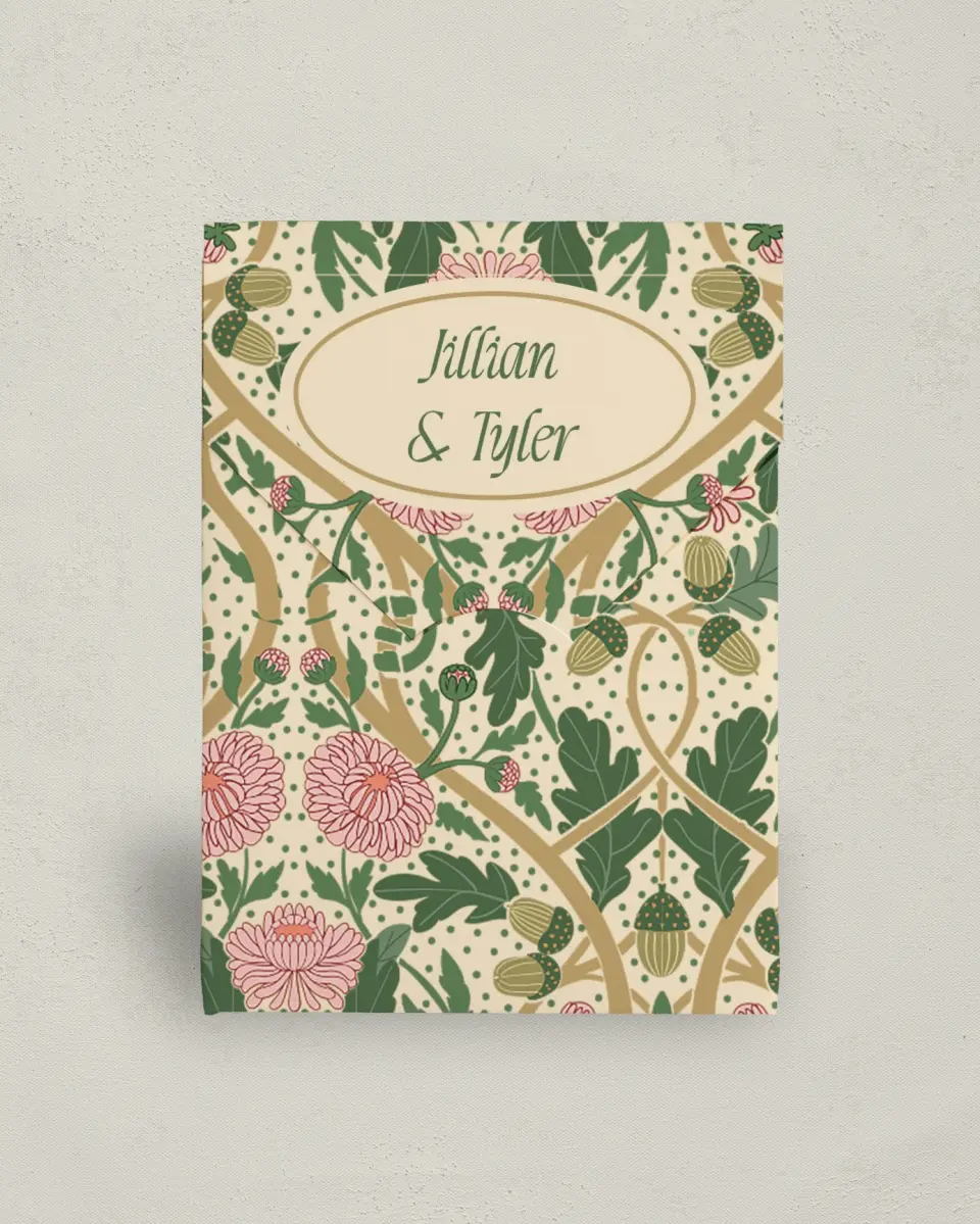 This is a 5" x 7" Wedding Favor Boxe called Regal Garden printed in full color with Gold foil
