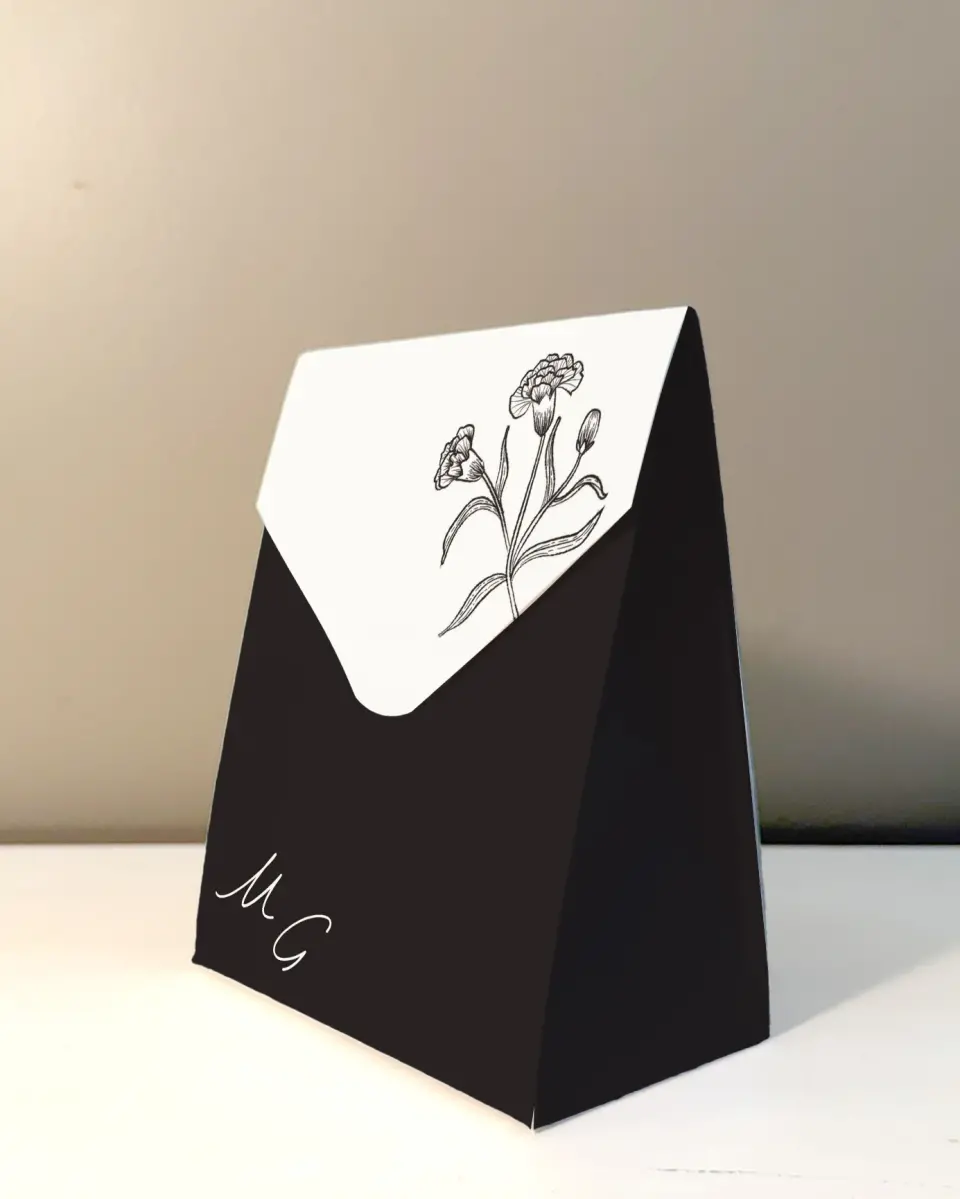 This is a 5" x 7" Wedding Favor Boxe called Opulent Endearment printed in full color with Rose Gold foil