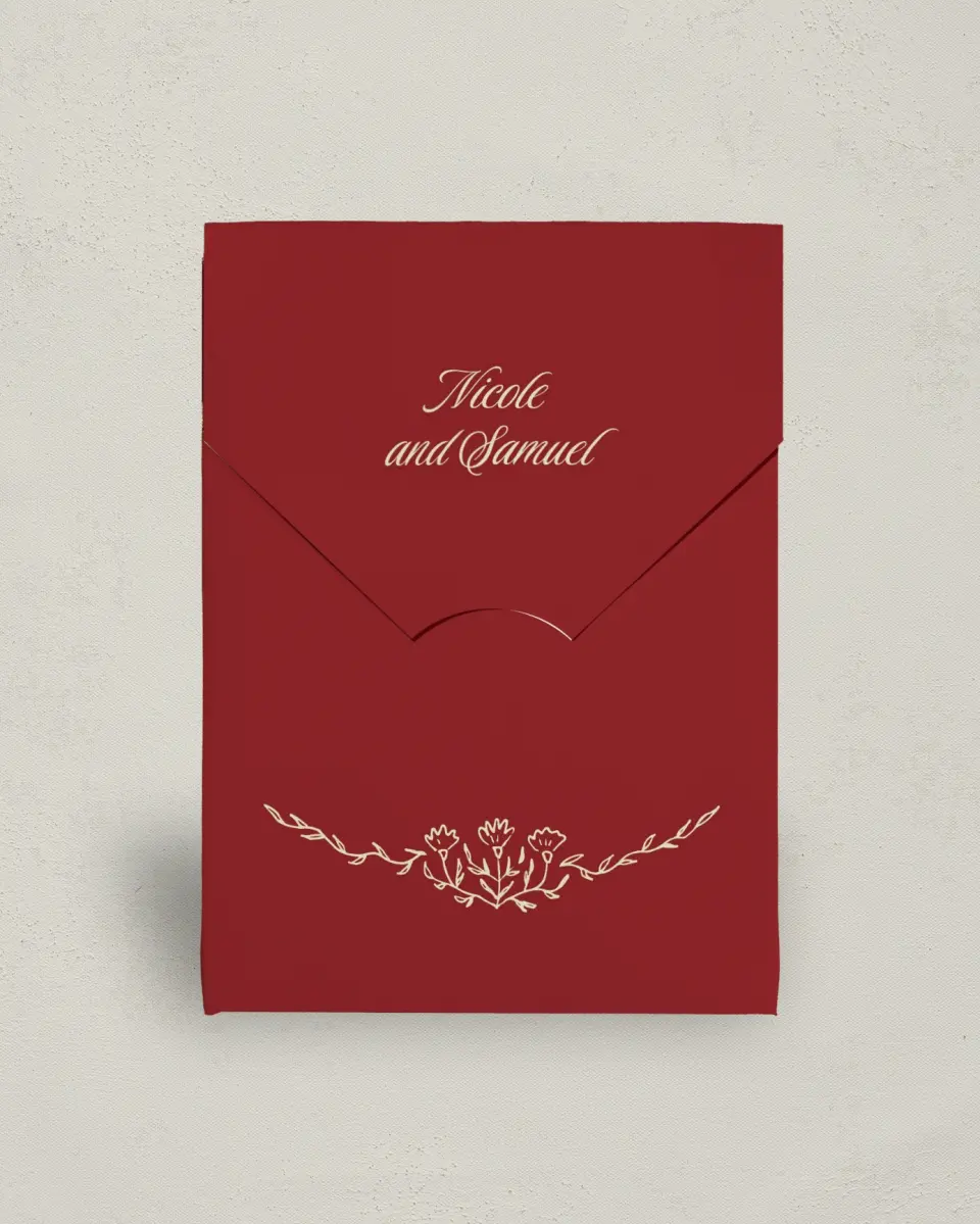 This is a 5" x 7" Wedding Favor Boxe called Bloom & Crest printed in full color with Gold foil