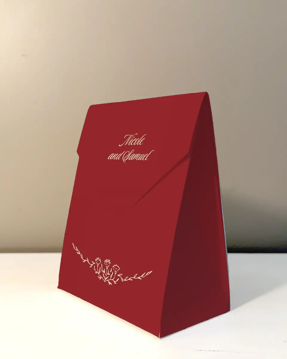 This is a 5" x 7" Wedding Favor Boxe called Bloom & Crest printed in full color with Rose Gold foil