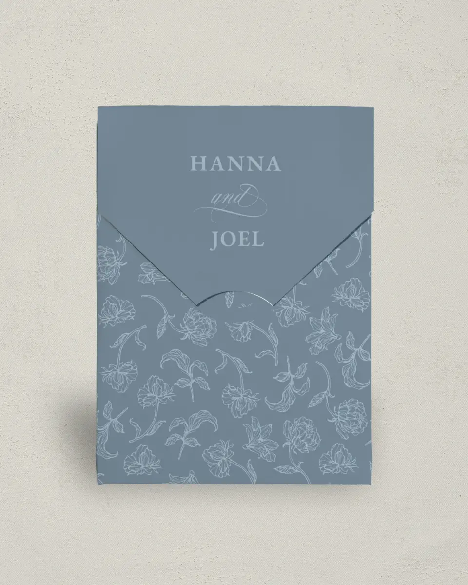This is a 5" x 7" Wedding Favor Boxe called Pressed Petals printed in full color with Gold foil