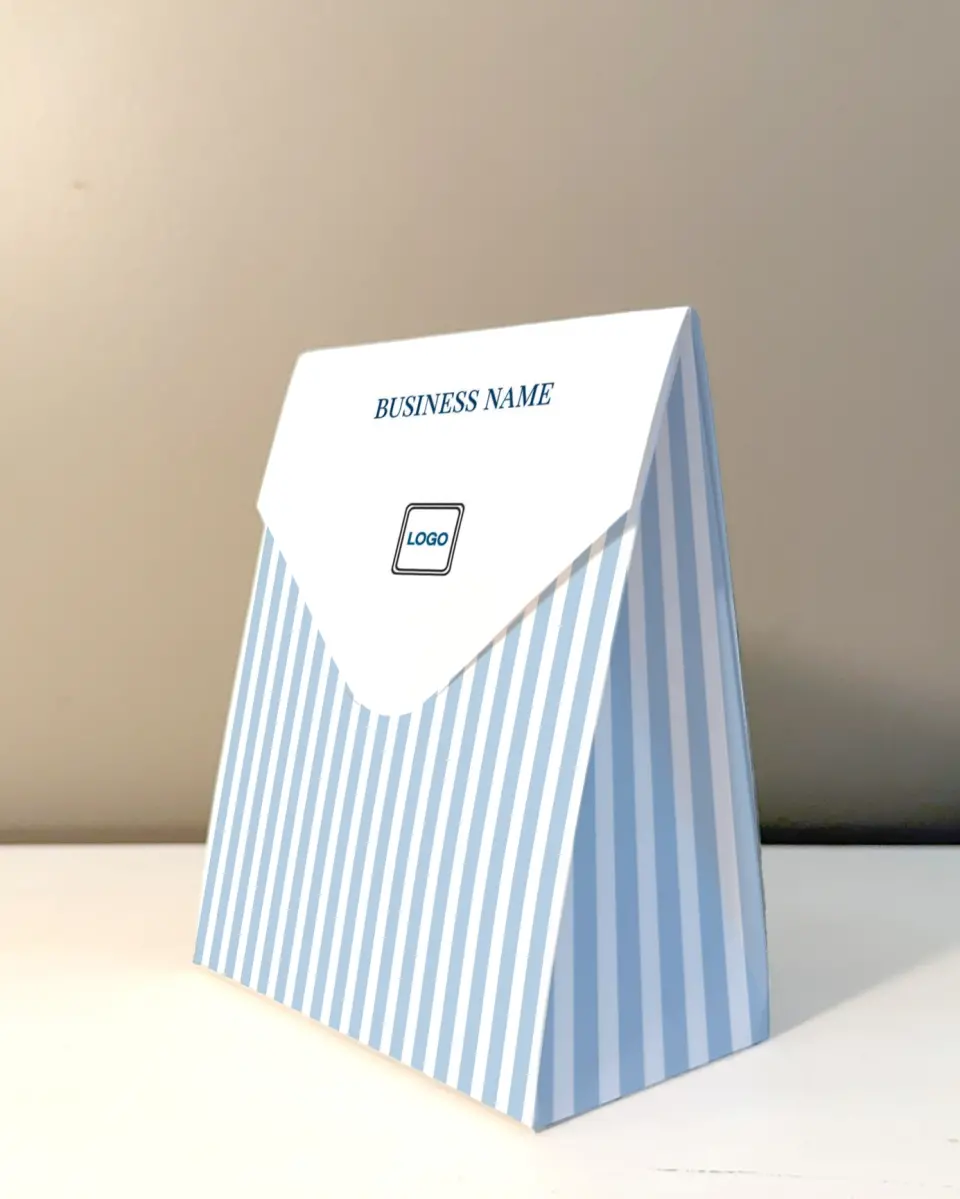 This is a 5" x 7" Business Favor Boxe called Preppy Stripe printed in full color with Rose Gold foil