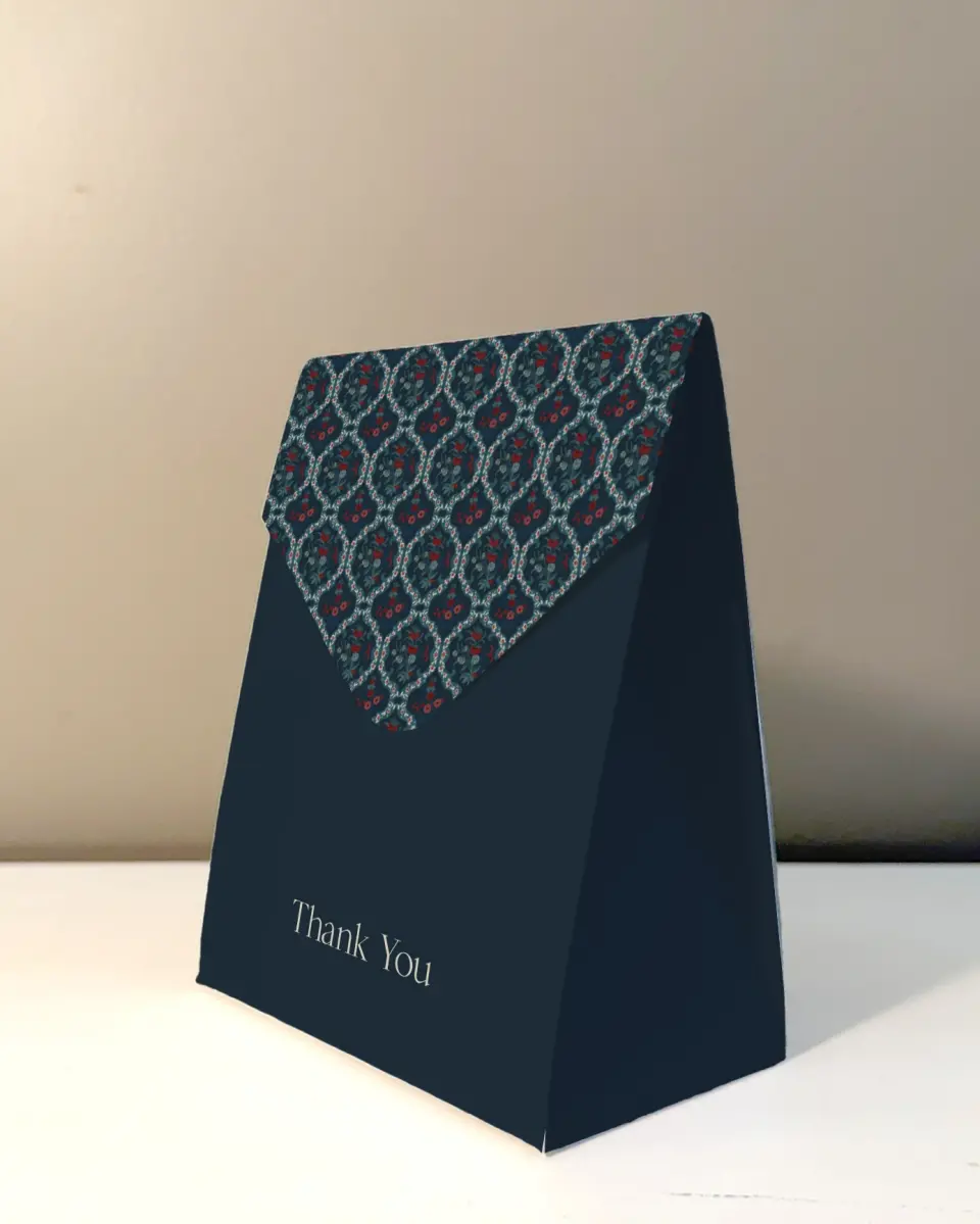 This is a 5" x 7" Business Favor Boxe called Blooming Business printed in full color with Rose Gold foil