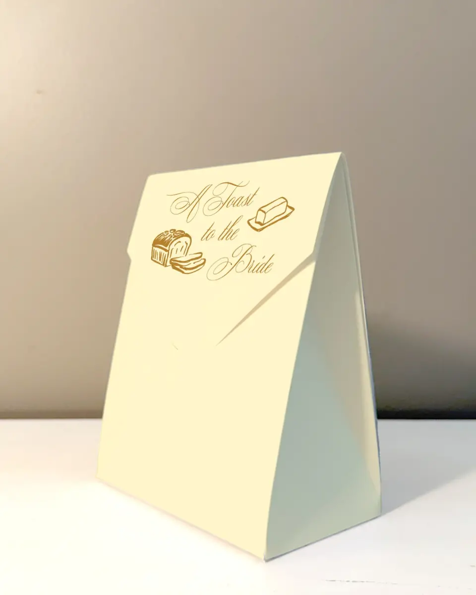 This is a 5" x 7" Wedding Favor Boxe called Toast to the Bride printed in full color