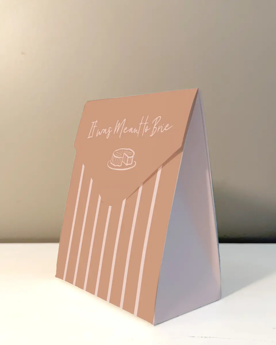 This is a 5" x 7" Wedding Favor Boxe called Meant to Brie printed in full color