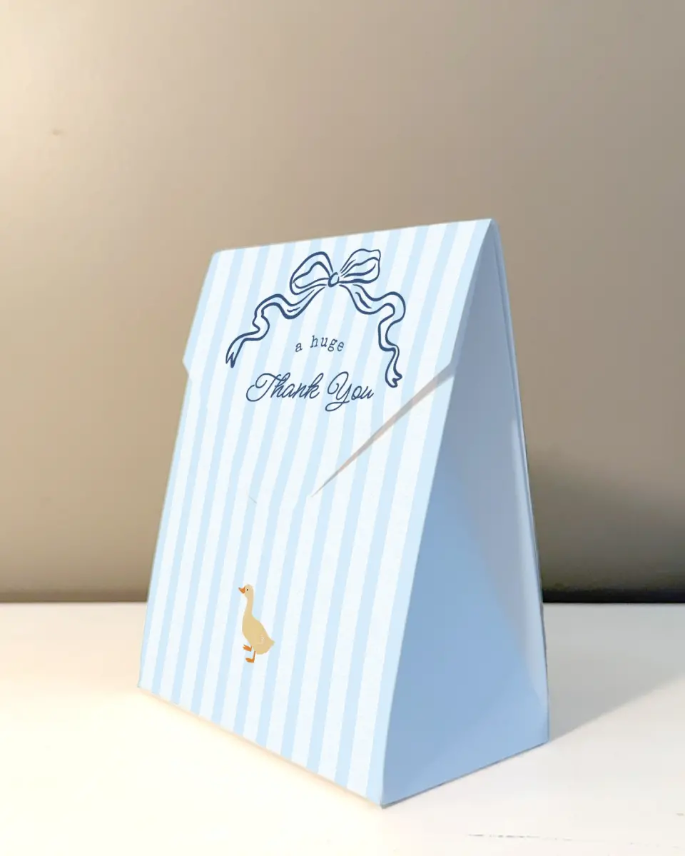 This is a 5" x 7" Wedding Favor Boxe called Little Duckling printed in full color