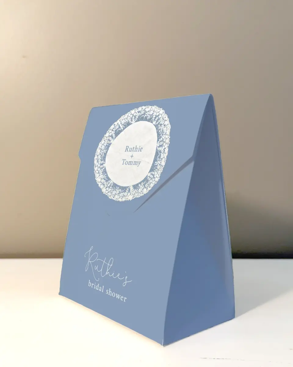This is a 5" x 7" Wedding Favor Boxe called Laced in Love printed in full color