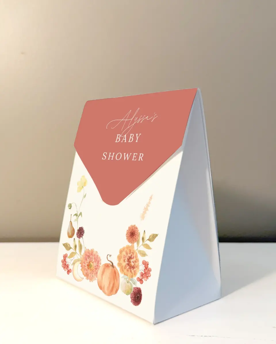 This is a 5" x 7" Wedding Favor Boxe called Harvest Moon printed in full color with Gold foil