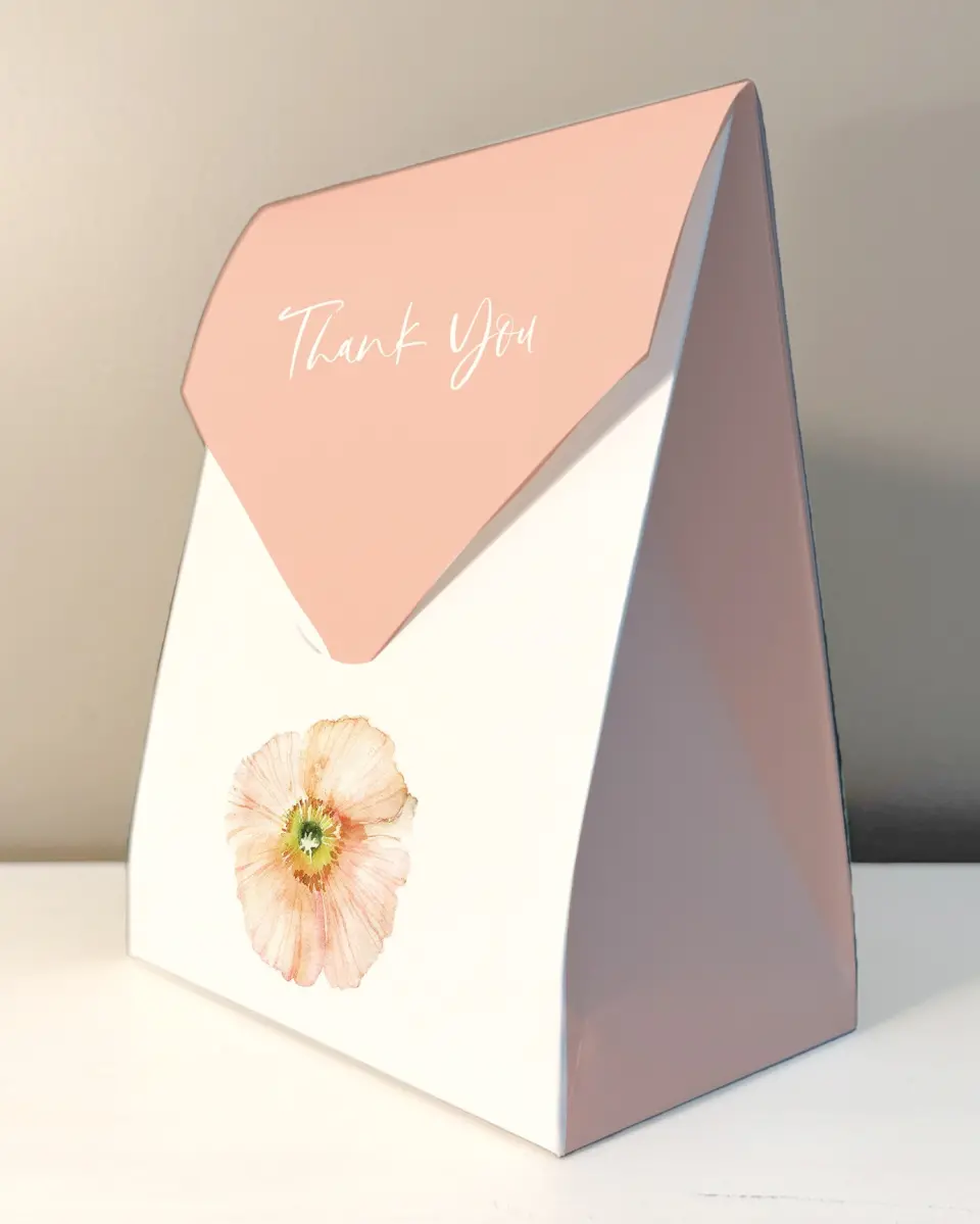This is a 6.5" x 9" Wedding Favor Boxe called Pink Blossoms printed in full color