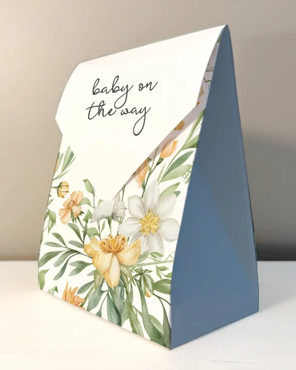 This is a 6.5" x 9" Wedding Favor Boxe called Baby in Bloom printed in full color