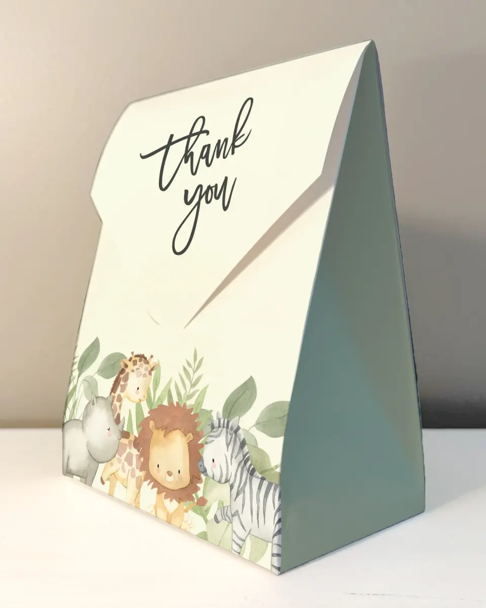 This is a 6.5" x 9" Wedding Favor Boxe called Sweet Safari printed in full color