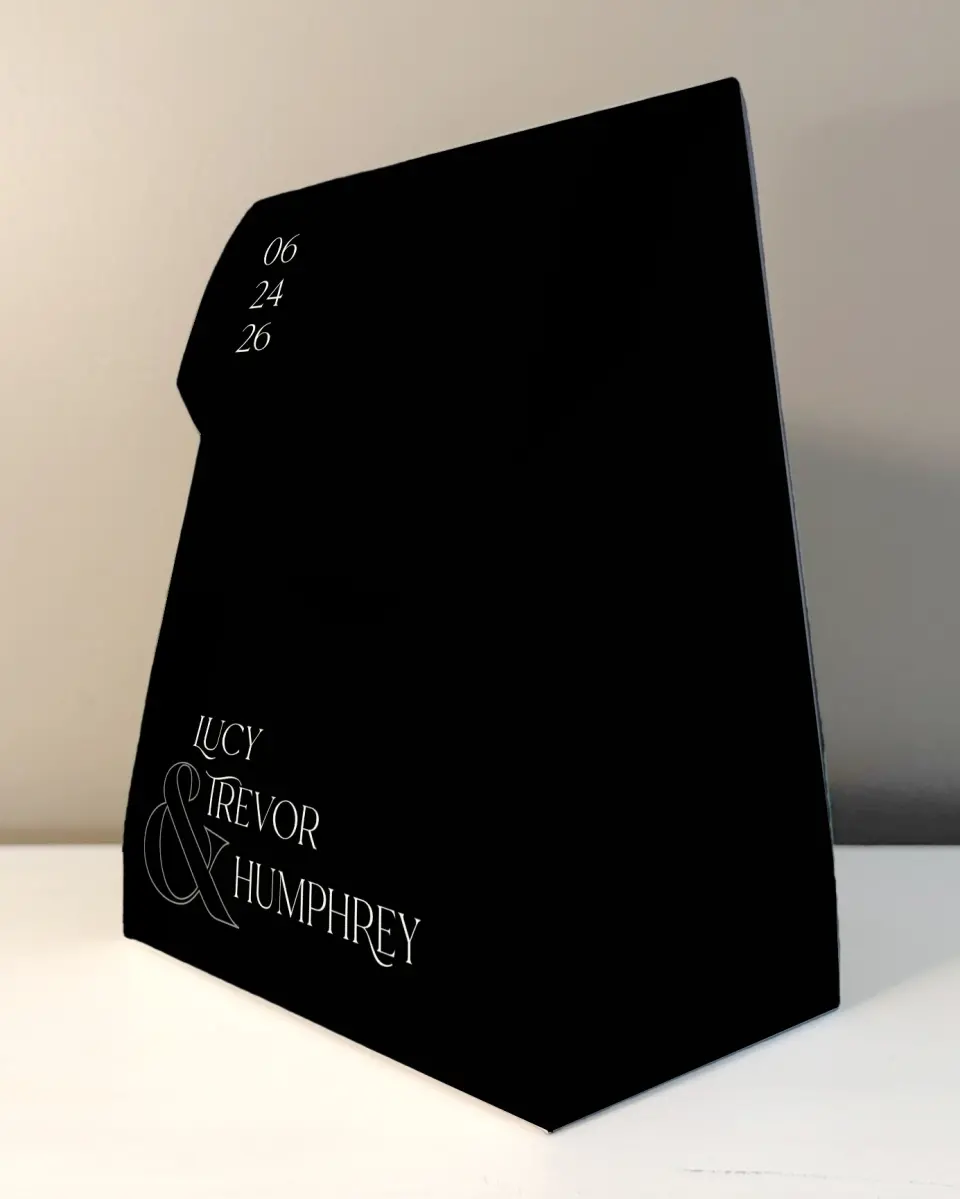 This is a 6.5" x 9" Wedding Favor Boxe called The Lucy printed in full color with Silver foil