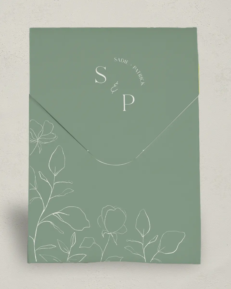 This is a 6.5" x 9" Wedding Favor Boxe called The Sadie printed in full color with Gold foil