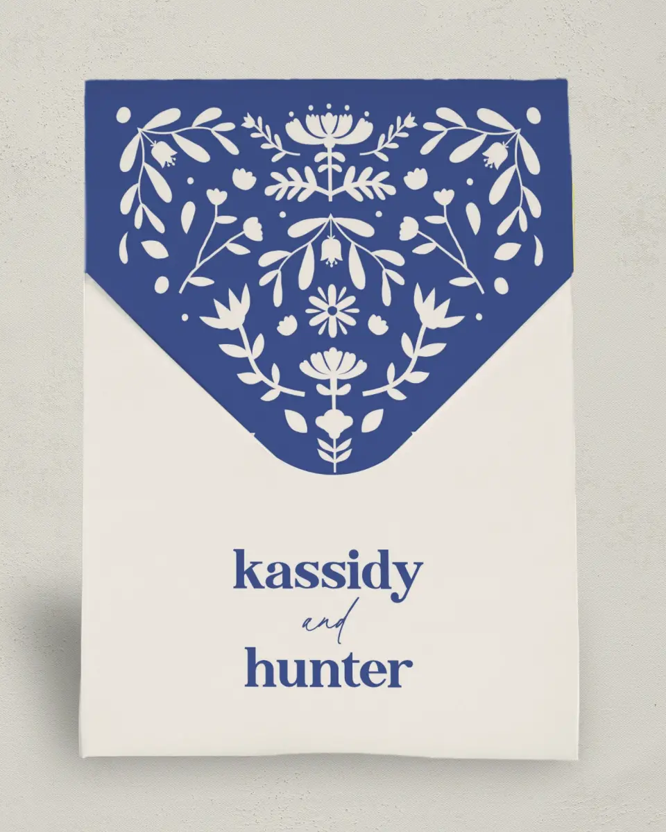 This is a 6.5" x 9" Wedding Favor Boxe called The Kassidy printed in full color with Gold foil