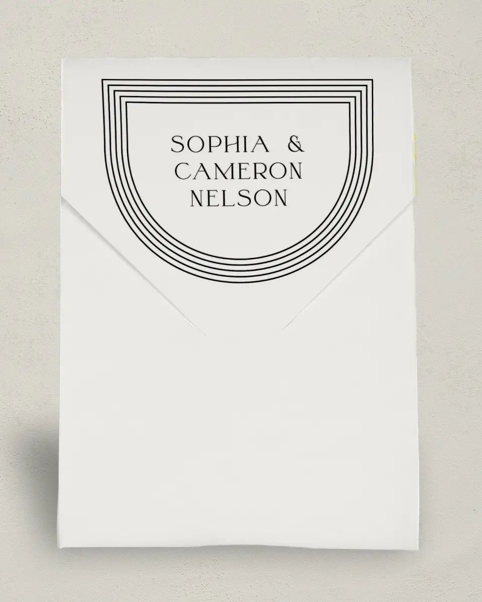 This is a 6.5" x 9" Wedding Favor Boxe called Passionate Arch printed in full color with Gold foil