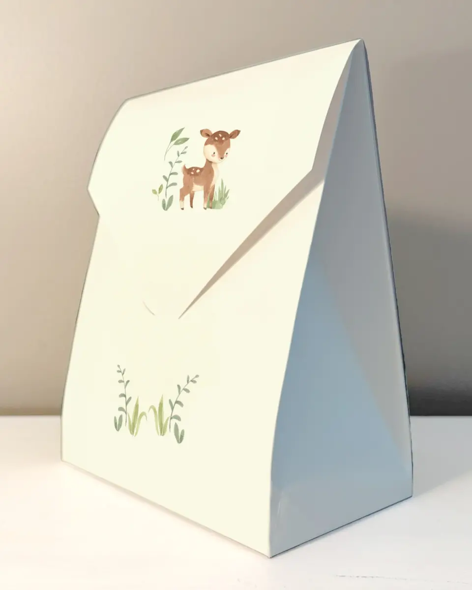 This is a 6.5" x 9" Wedding Favor Boxe called Forest Friends printed in full color