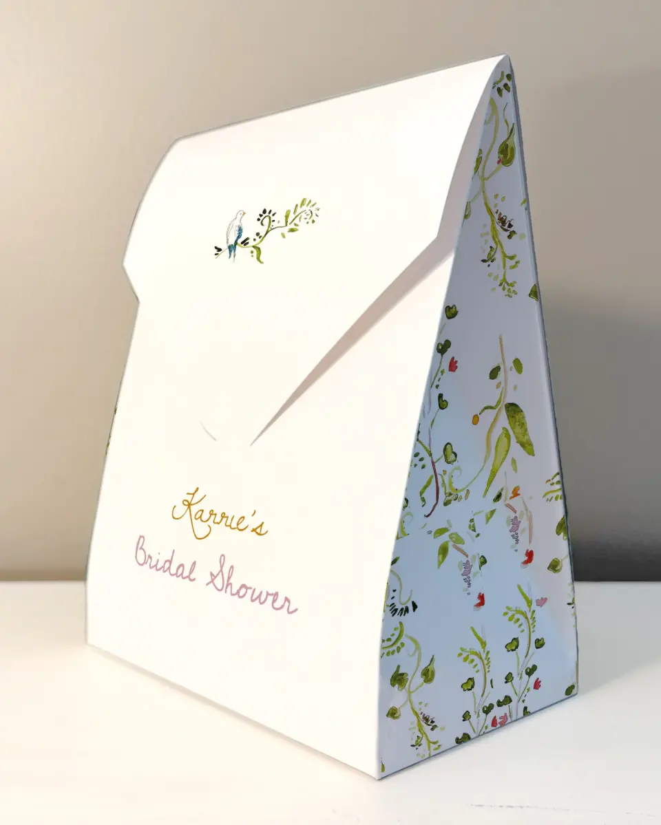 This is a 6.5" x 9" Wedding Favor Boxe called Fairy Garden printed in full color