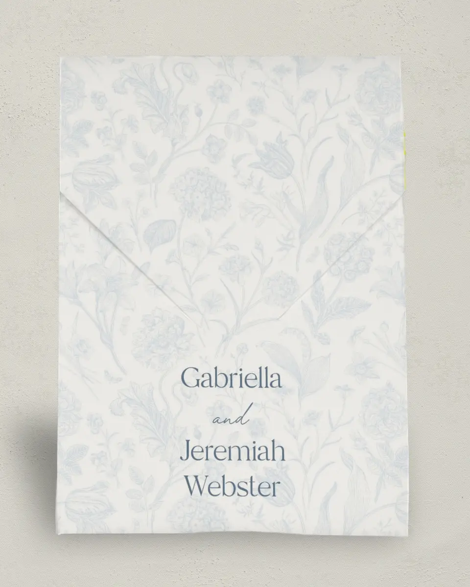 This is a 6.5" x 9" Wedding Favor Boxe called The Gabriella printed in full color with Gold foil