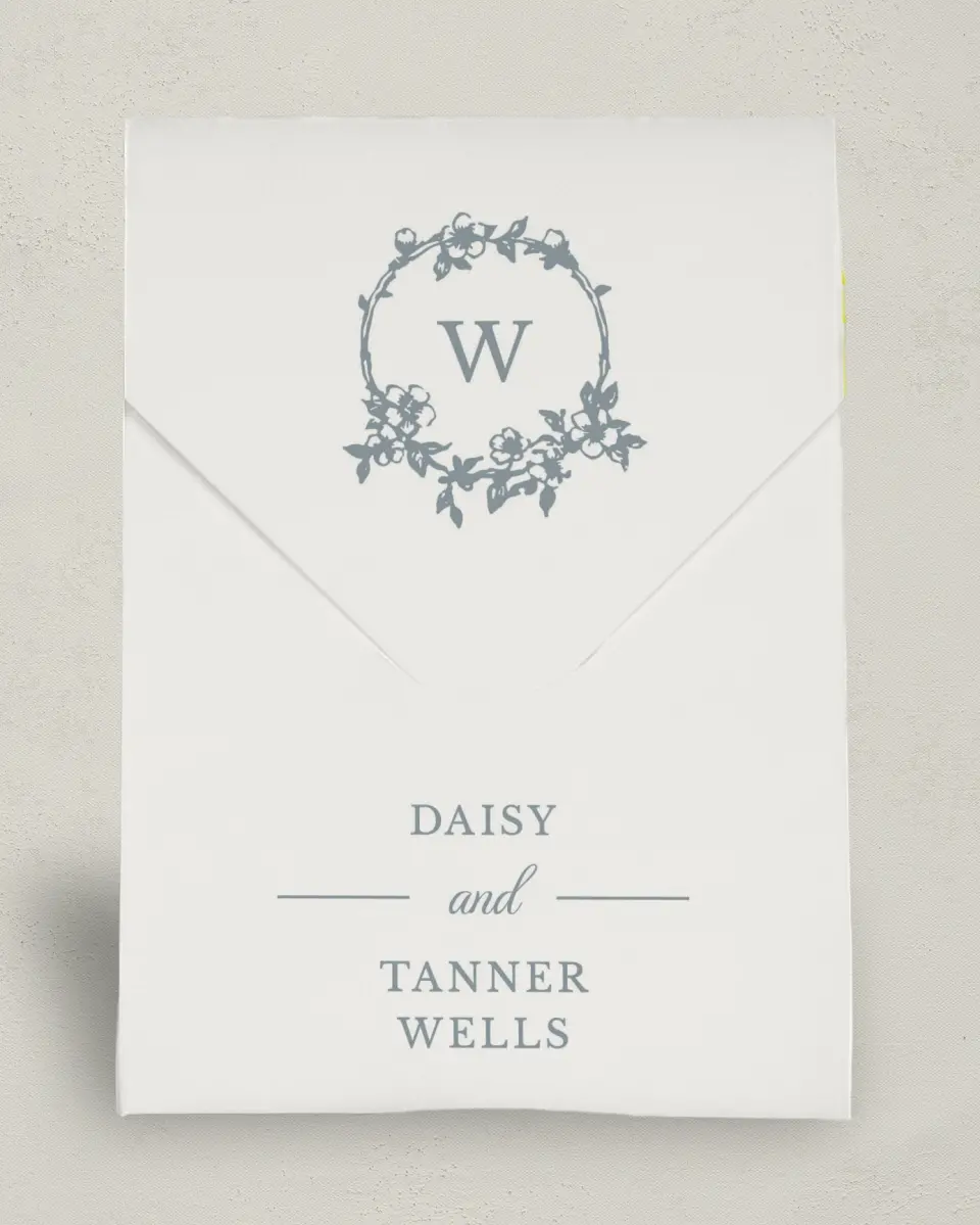 This is a 6.5" x 9" Wedding Favor Boxe called Flowering Frame printed in full color with Gold foil