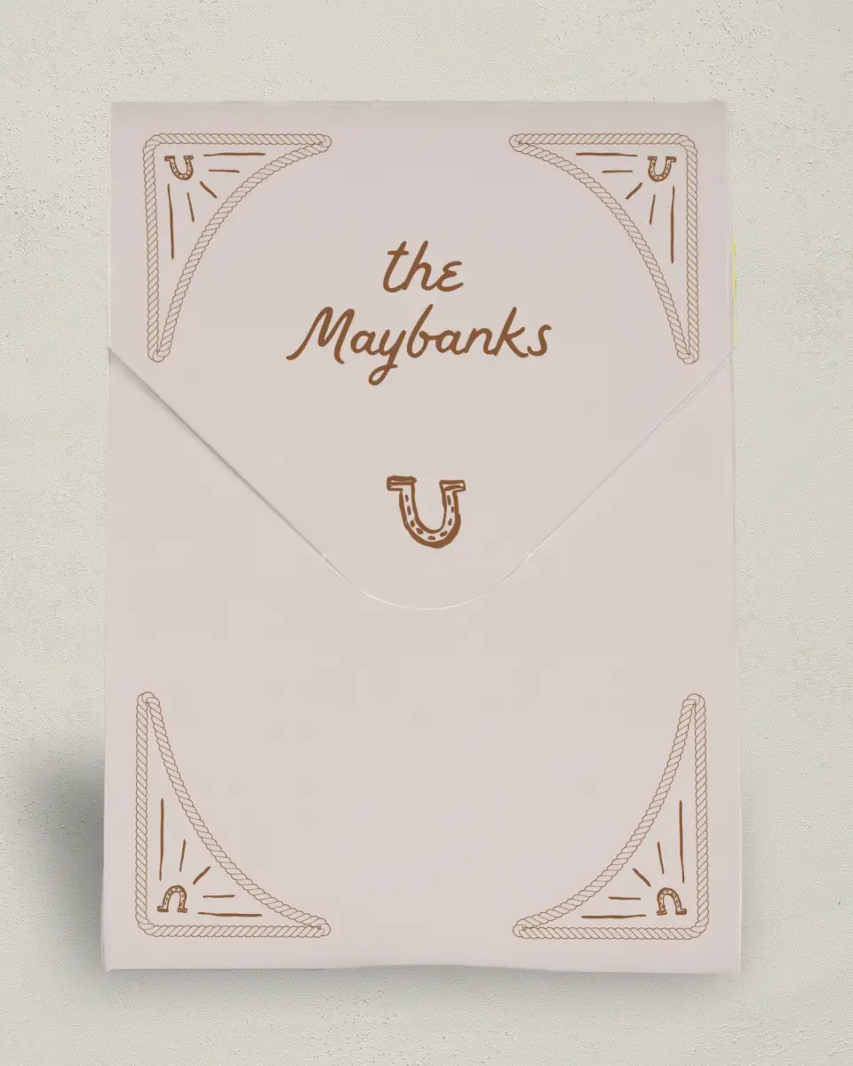 This is a 6.5" x 9" Wedding Favor Boxe called Western Whimsy printed in full color with Gold foil
