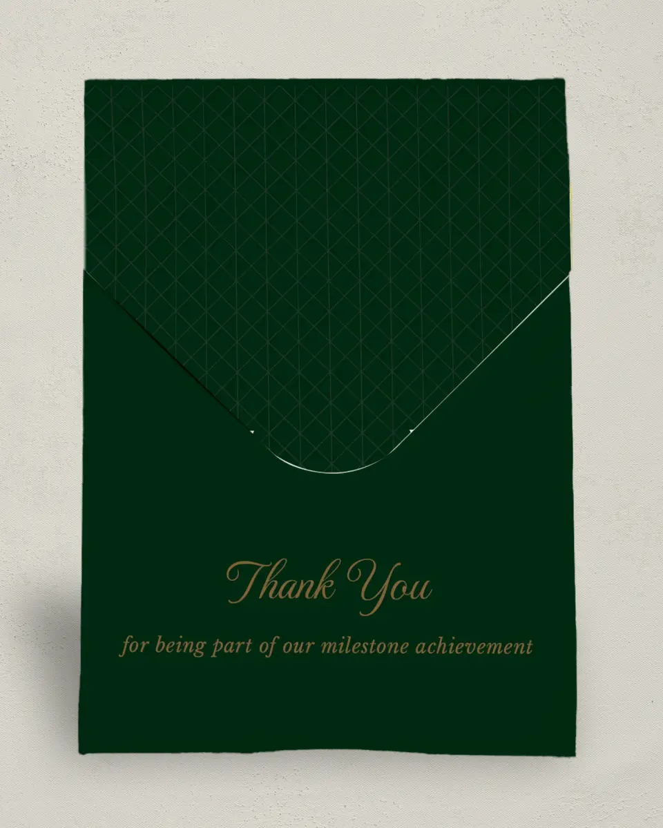 This is a 6.5" x 9" Business Favor Boxe called Enduring Evergreen printed in full color with Rose Gold foil