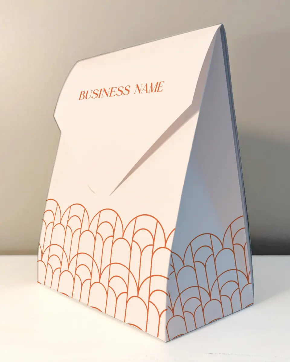 This is a 6.5" x 9" Business Favor Boxe called Arching Angles printed in full color with Rose Gold foil