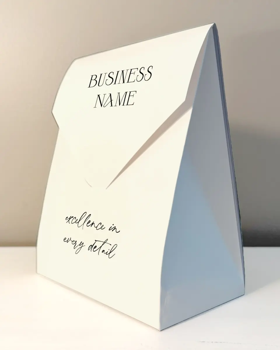 This is a 6.5" x 9" Business Favor Boxe called Center Point printed in full color with Rose Gold foil