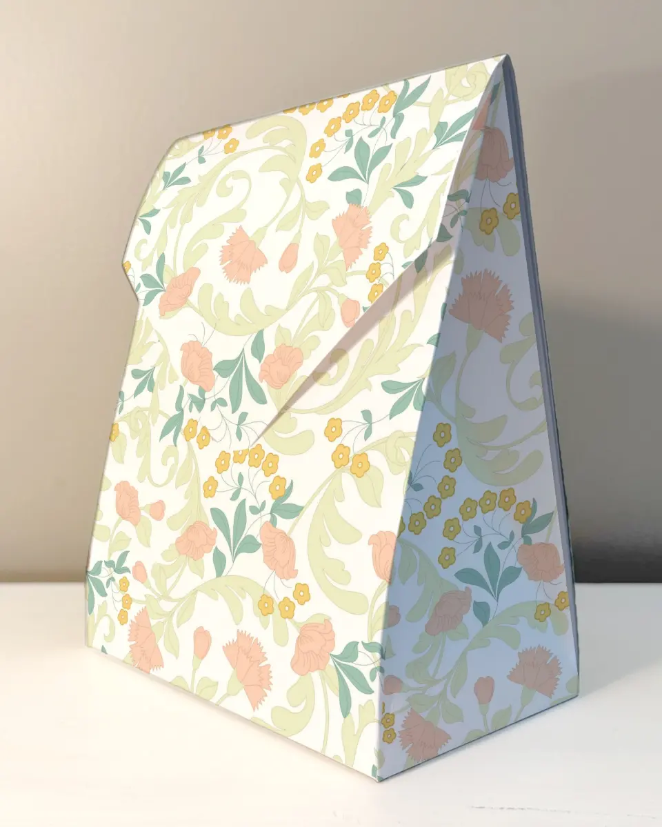 This is a 6.5" x 9" Business Favor Boxe called Ornate Charm printed in full color with Rose Gold foil