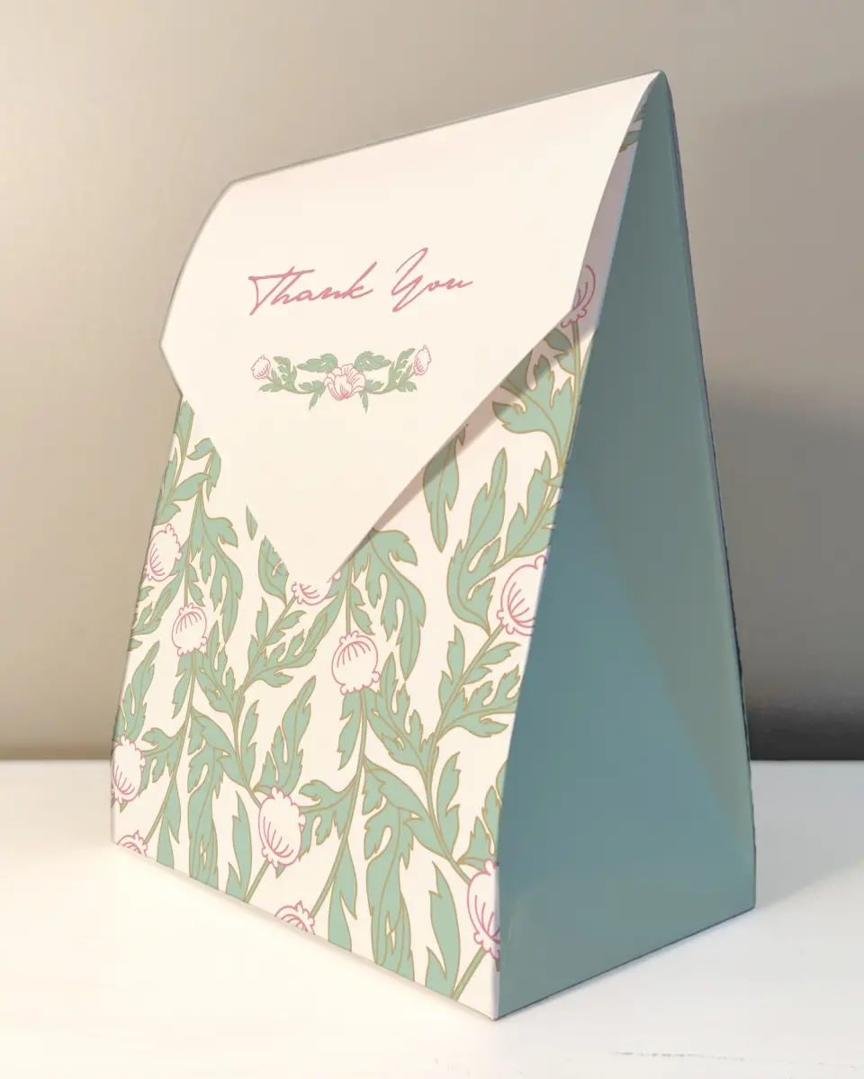 This is a 6.5" x 9" Wedding Favor Boxe called Secret Meadow printed in full color