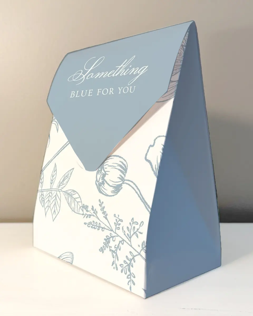 This is a 6.5" x 9" Wedding Favor Boxe called Something Blue printed in full color