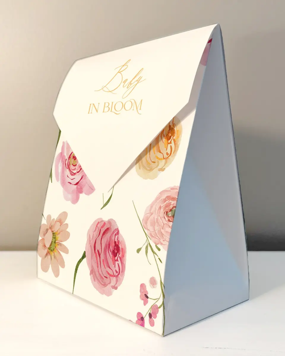 This is a 6.5" x 9" Wedding Favor Boxe called Colorful Blooms printed in full color