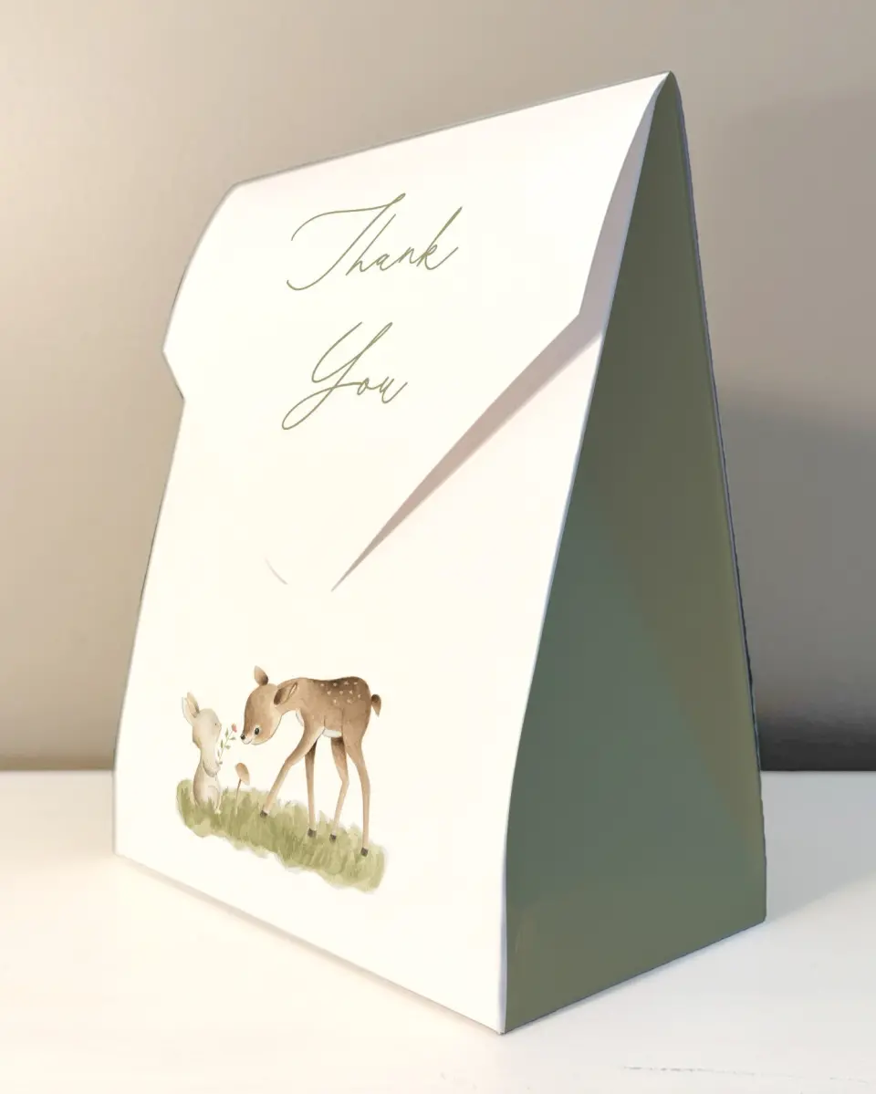 This is a 6.5" x 9" Wedding Favor Boxe called Woodland Wonder printed in full color