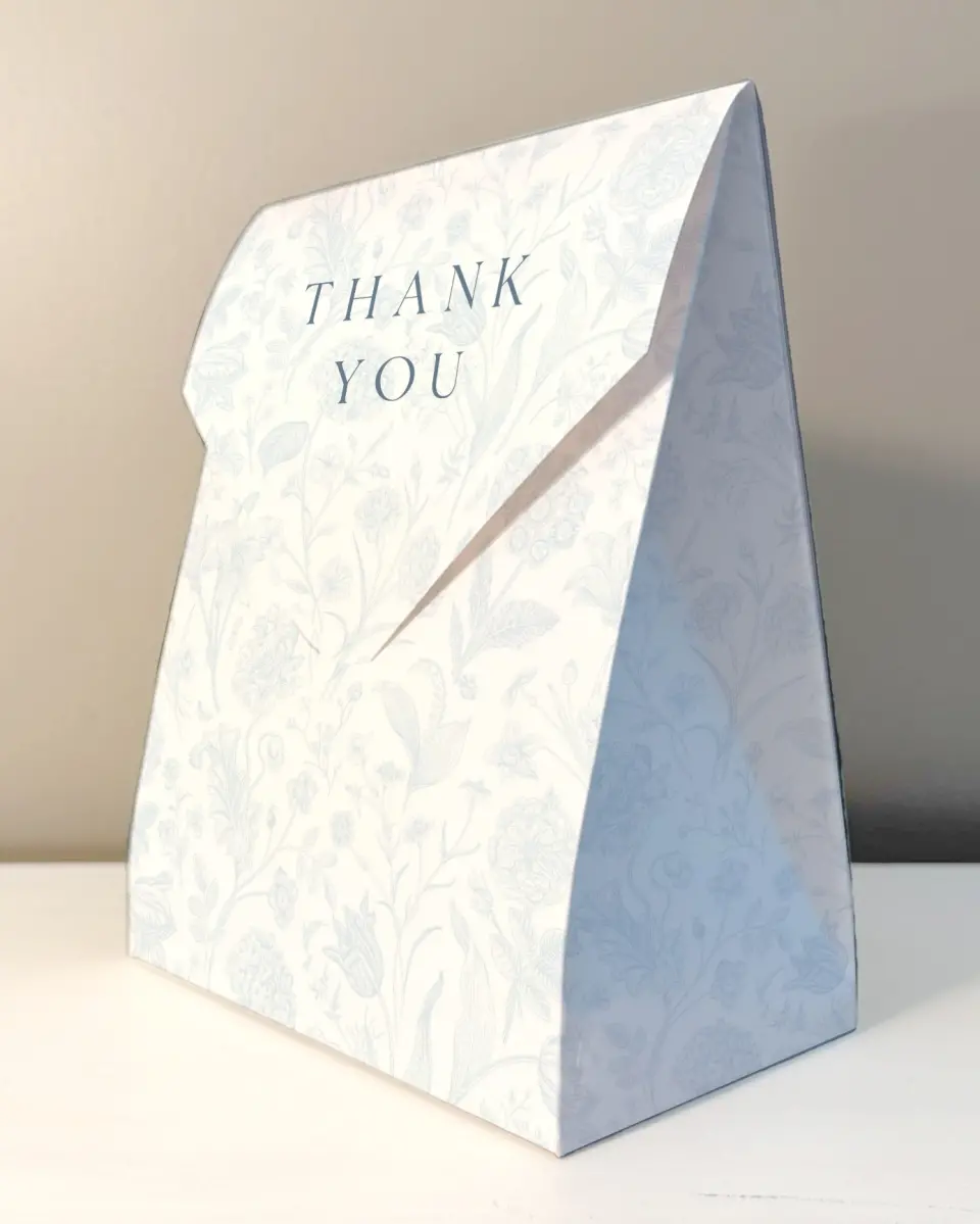 This is a 6.5" x 9" Wedding Favor Boxe called Blissful Blooms printed in full color with Gold foil