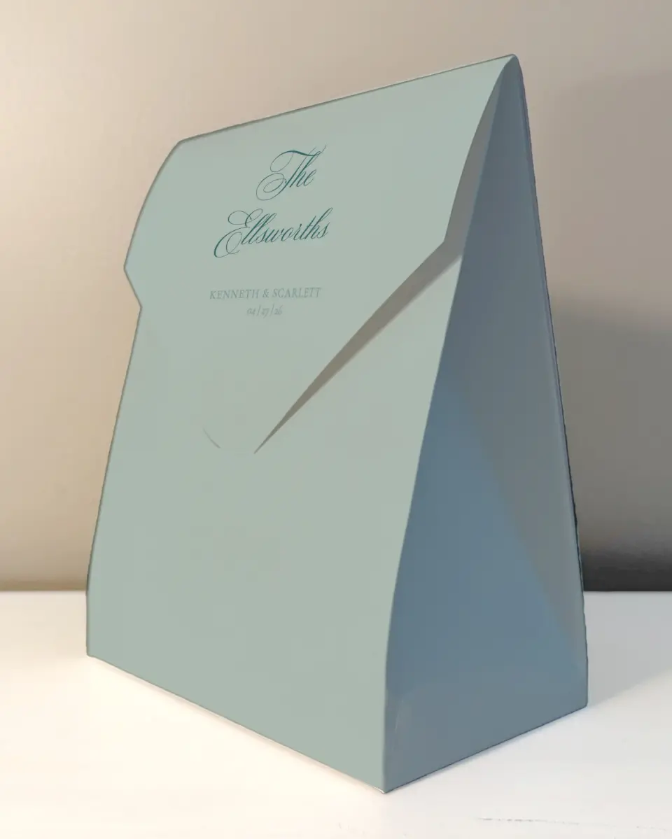 This is a 6.5" x 9" Wedding Favor Boxe called Delicate Vintage printed in full color with Silver foil