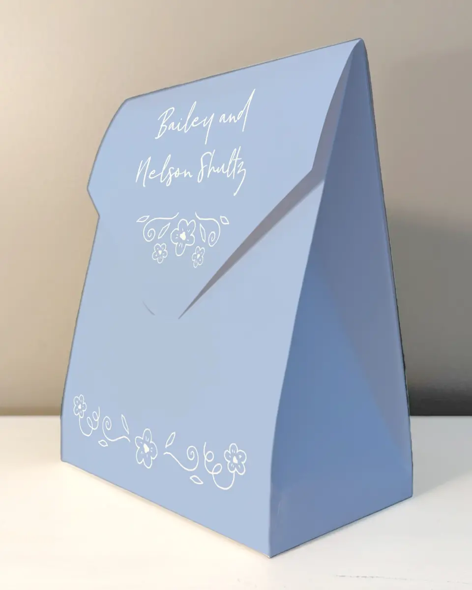 This is a 6.5" x 9" Wedding Favor Boxe called Framed in Flowers printed in full color