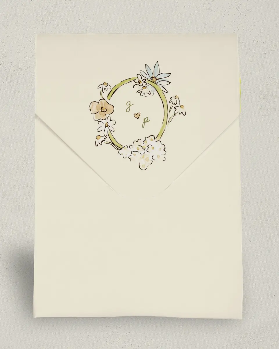 This is a 6.5" x 9" Wedding Favor Boxe called Soft Garden Vows printed in full color with Gold foil