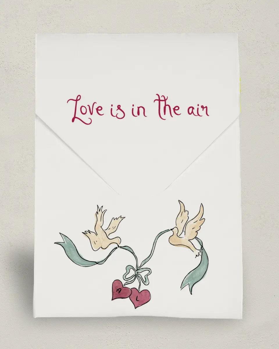 This is a 6.5" x 9" Wedding Favor Boxe called Love Dove printed in full color with Gold foil