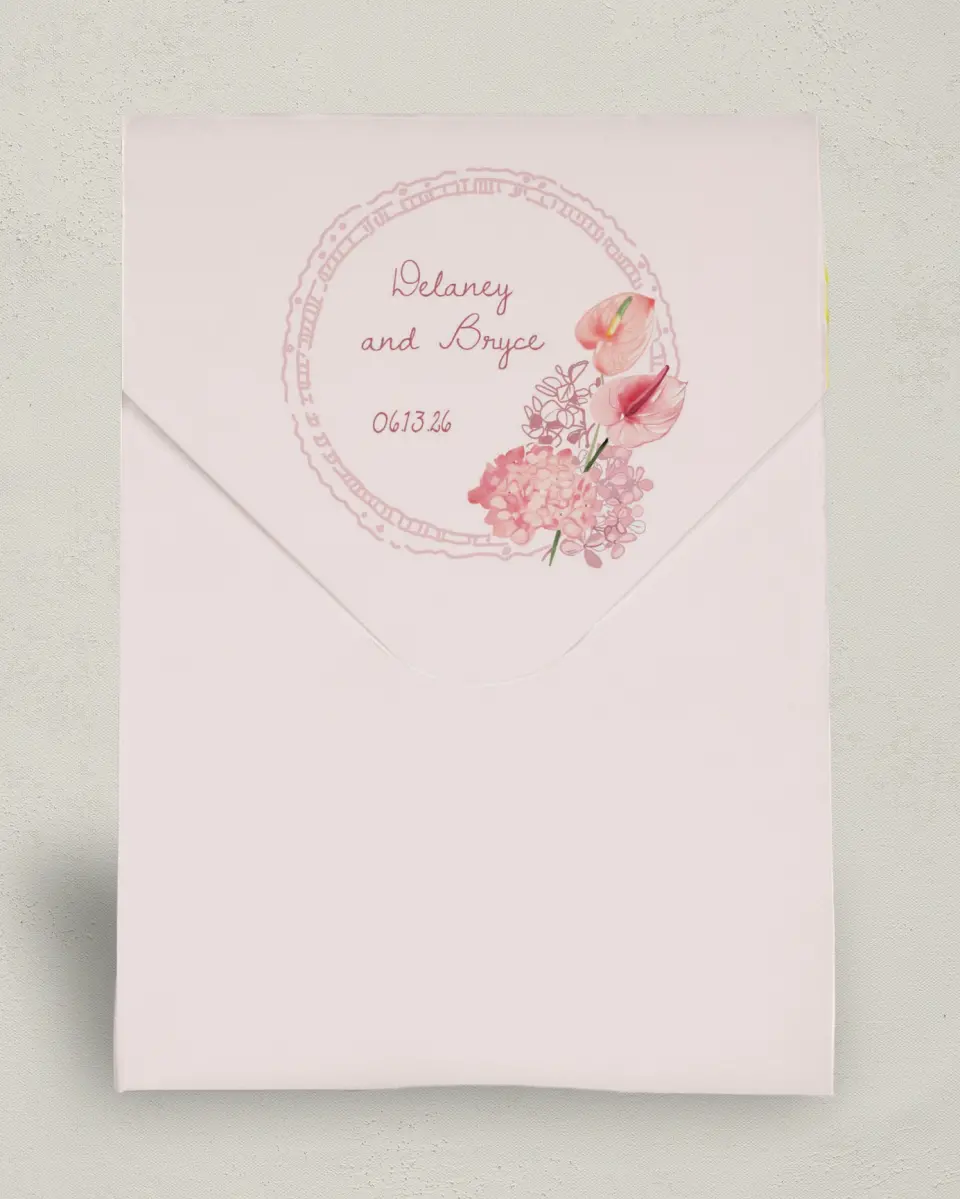 This is a 6.5" x 9" Wedding Favor Boxe called Blushing Whimsy printed in full color with Gold foil