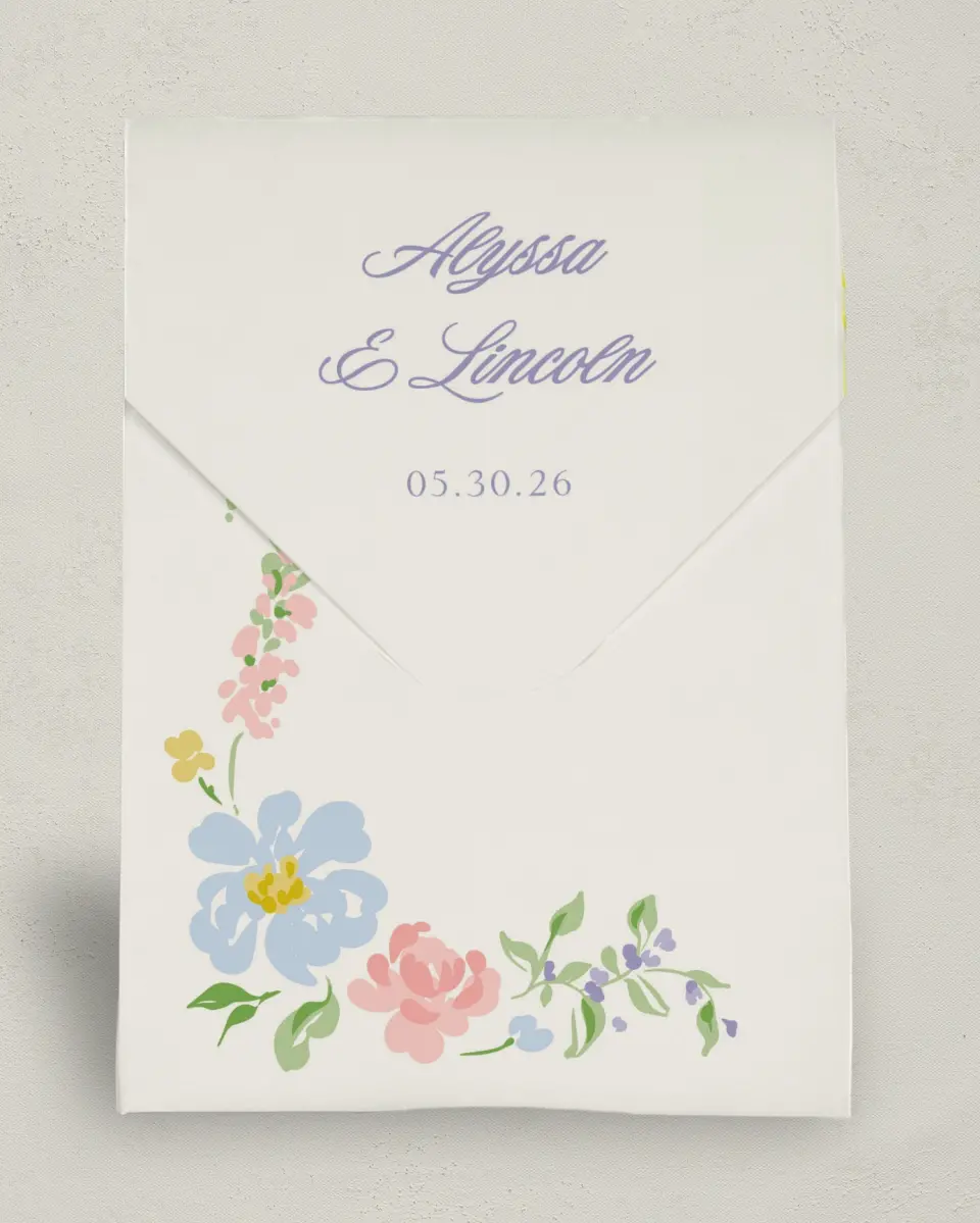 This is a 6.5" x 9" Wedding Favor Boxe called Gentle Garden printed in full color with Gold foil
